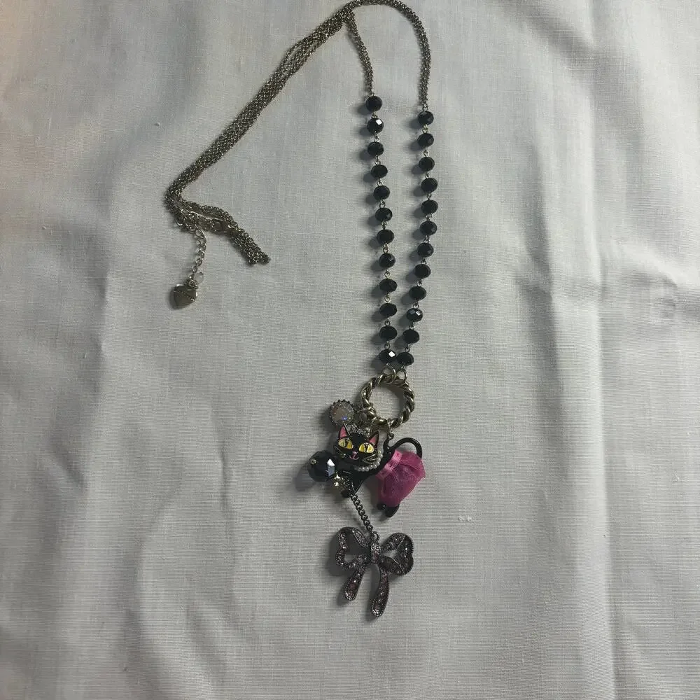 Betsey‎ Johnson Kitty in a TuTu Lariat Necklace RARE Embellished Sparkly Glam